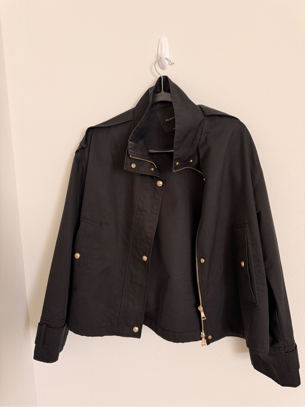 Massimo Dutti Black Utility Jacket with Gold Hardware